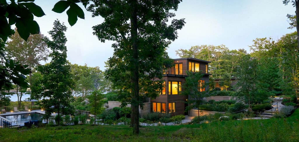 JMMDS-landscape-architecture-maine-coast-modern-home-lighting-granite-stairs-pool-overview-wide